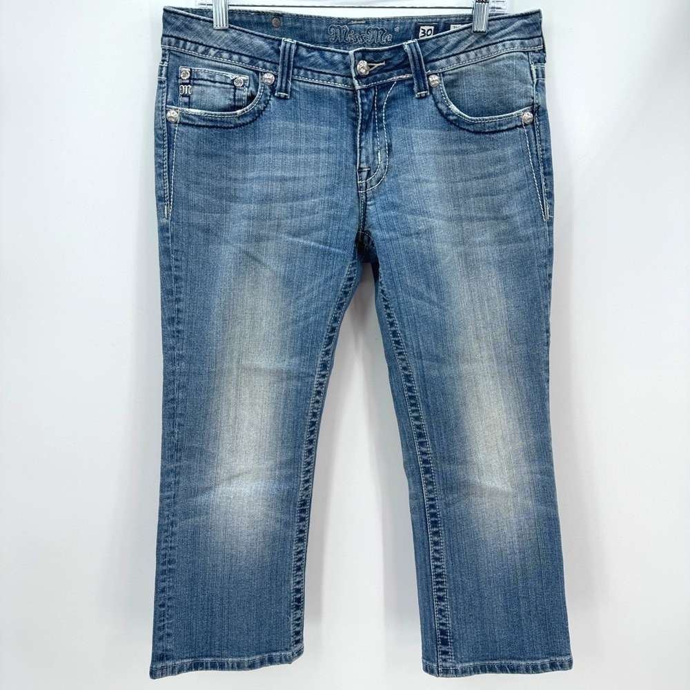 Miss Me Jeans Women Size 30 Embellished Cropped Bootcut Blue‎ Denim Pants